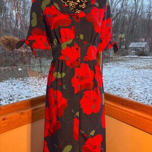 ModCloth Retro Poppy Midi Dress Size S EUC